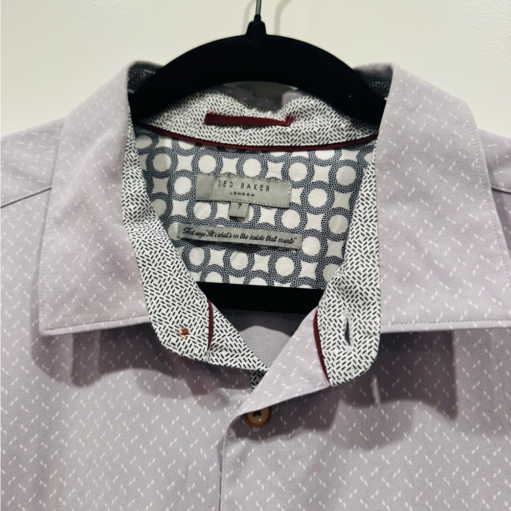 Ted Baker Light Lavender Patterned Men's Short Sleeve Dress Shirt